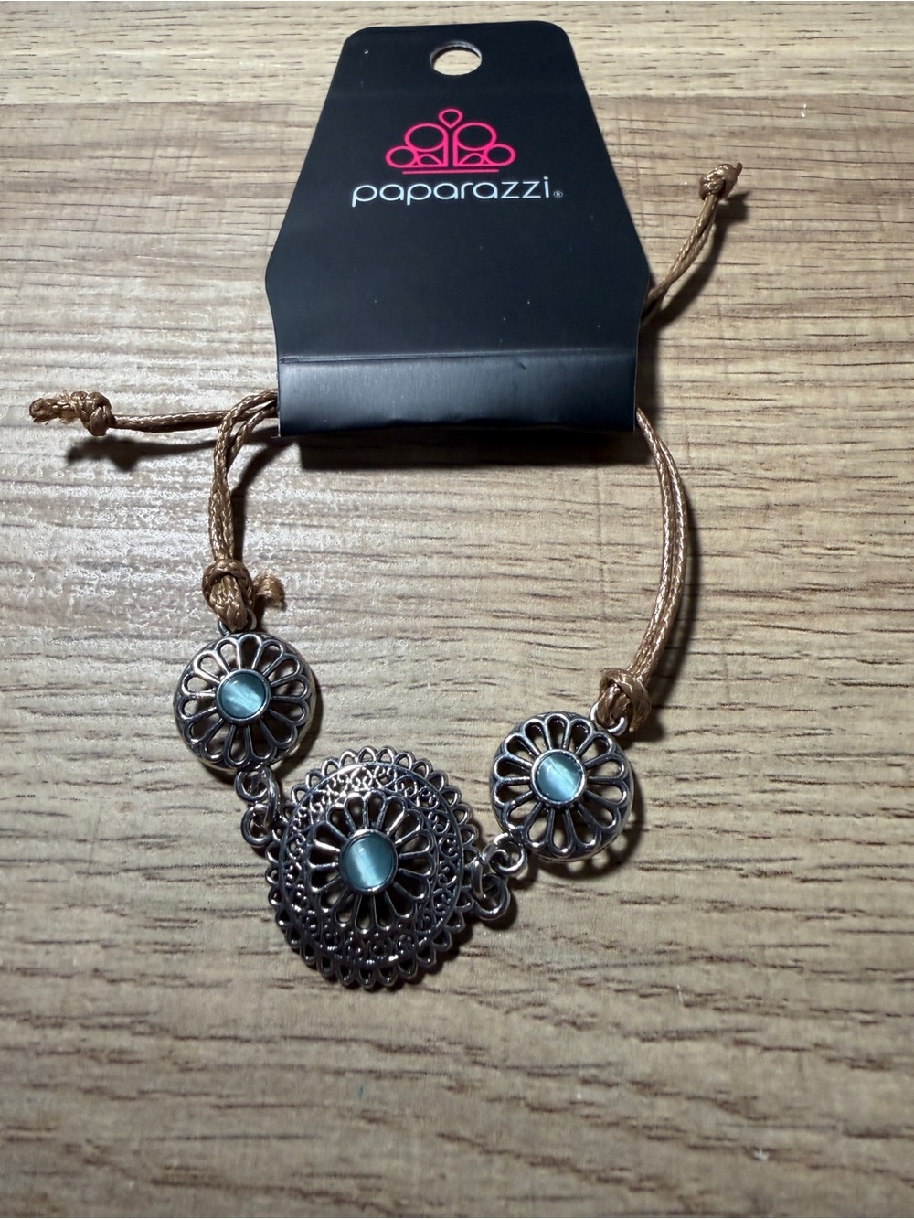 paparazzi Silver Floral Medallion Bracelet with Aqua Stones